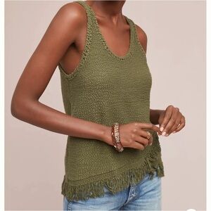 Anthropologie Akemi + Kim Olive Green
Fringed Sweater Tank Size Small